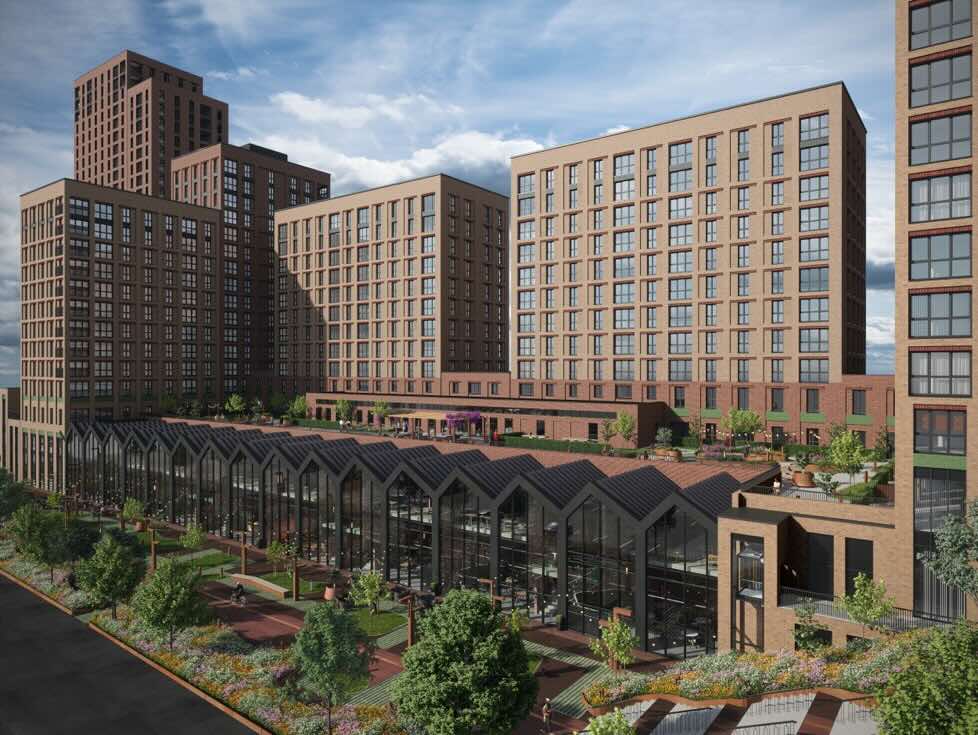 Architecture of Waterhouse Gardens by Salboy and Pitchbook Property, with terracotta facades influenced by Alfred Waterhouse as a premier property investment in Manchester