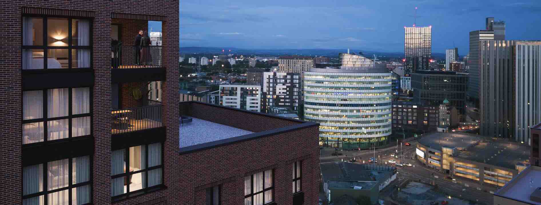 Waterhouse Gardens at dusk, blending comfort with vibrant city life