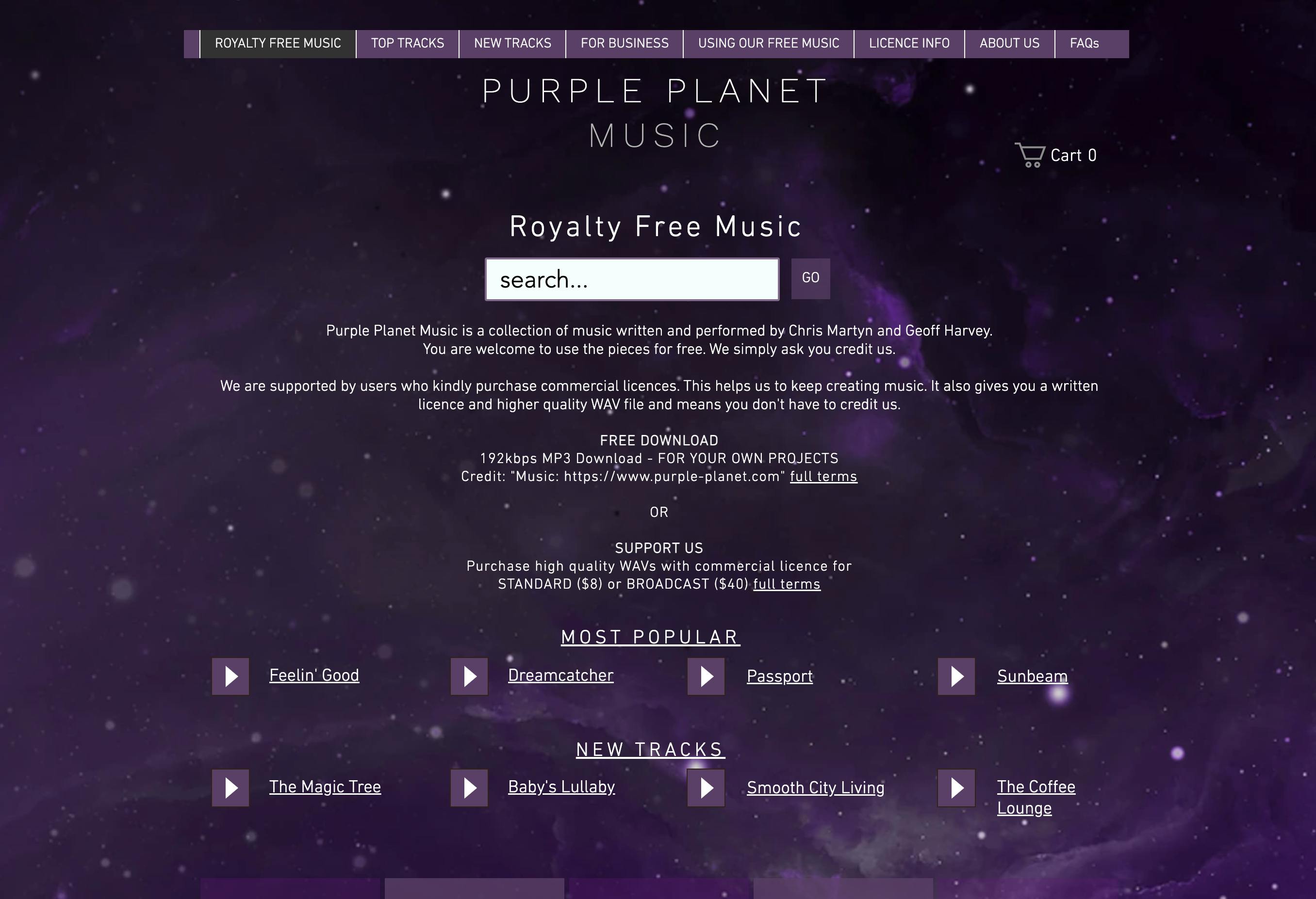 Purple Planet homepage