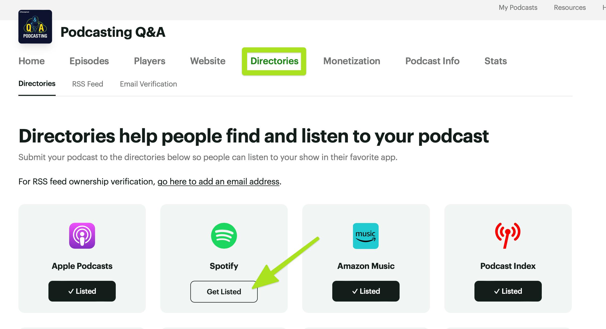 Select Get Listed under Spotify