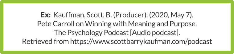 APA 7 reference example in a green box