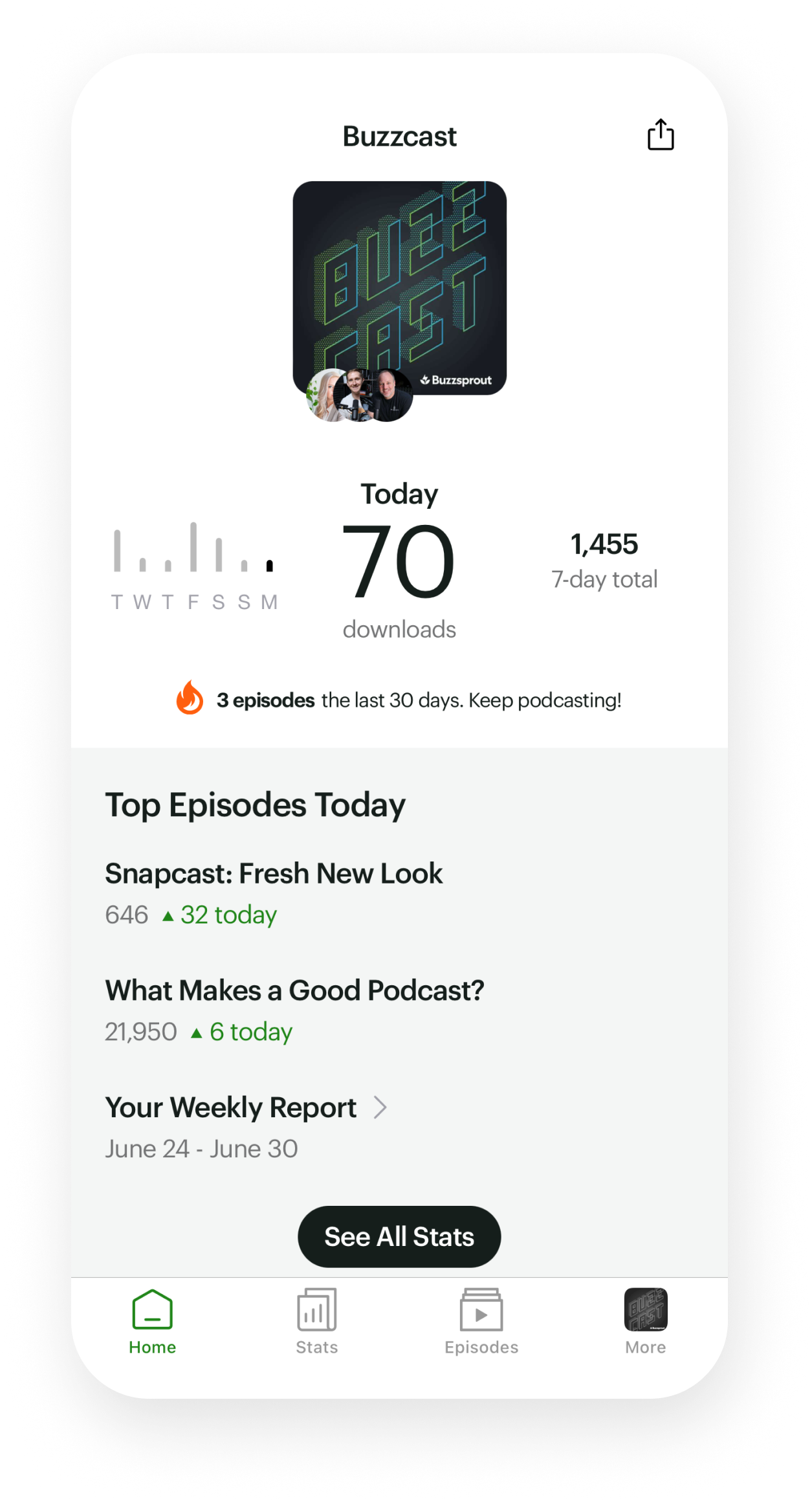 Buzzsprout Mobile home screen